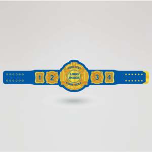 Ceinture de championnat de lutte poids lourd mondial UPW, quatre plaques latérales, sangle bleue, métal doré, laiton, zinc - Product Image 2