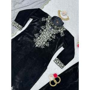 ROPA FORMAL HILO DE TERCIOPELO CON SECUENCIA TRABAJO FONDO SUPERIOR CON DUPATTA BLACK Kurta sets - Product Image 3