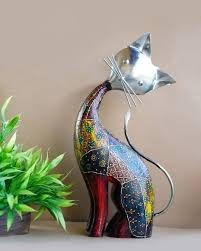 Metal Cat Sculpture <b>Table</b> Decore With Antique Silver Finishing Unique Home <b>Decoration</b> For <b>Table</b> Decore - Product Image 2
