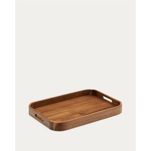 Plateau de service rectangulaire en bois d'acacia fait main avec poignées, plateaux décoratifs en bois écologiques pour table basse et plateaux à nourriture - Product Image 2
