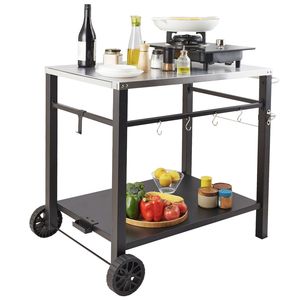 Carrello da Esterno per Grigliate con Doppio Ripiano in Acciaio Inox, Tavolo Portatile e Mobile per Preparazione Cibo e BBQ, Multifunzionale per Campeggio - Product Image 4