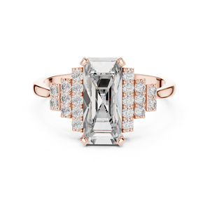 Anillo de Compromiso de Oro Blanco de 14K con Esmeralda y Diamante Redondo Cultivado en Laboratorio para Mujer |   Diamante Cultivado Nuevo - Product Image 3