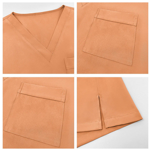Ensemble de blouses médicales pour femmes, bleu clair, col en V, pantalon droit, extensible, confortable, avec poches, uniforme, logo personnalisé, vente en gros, faible MOQ, haut de gamme - Product Image 4