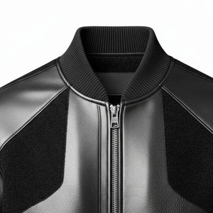 Blouson Bomber Homme en Cuir de Vachette Véritable Écologique Coupe-Vent Style Moto Col Rabattu Fermeture Éclair Noir Uni - Product Image 3