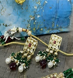 Collier classique Jadau en laiton plaqué or de qualité supérieure, avec ensemble de boucles d'oreilles, pour les mariages, les fêtes, les cadeaux, pour femmes - Product Image 2