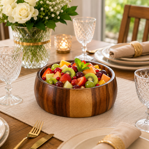 Bol de service en bois de manguier rayé de qualité supérieure, fait main, naturel, pour salade, fruits, collations, style rustique, pour cuisine, table à manger, sans BPA, pour fêtes - Product Image 4