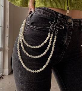 Chaîne de pantalon en jean à perles superposées avec épingle de sûreté, bijou de corps pour femme, vente en gros - Product Image 1
