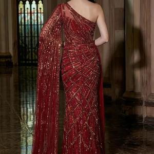 ชุดราตรีทรงเมอร์เมดประดับลูกปัดสีเงินแบบสั่งทำพิเศษ (OEM) ไซส์พลัส ประดับเลื่อมคริสตัล ชุดเดรสออกงานเปิดหลังสำหรับผู้หญิง ชุดราตรีงานพรอม - Product Image 1