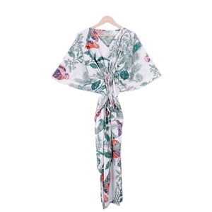 ชุดเดรสคาฟตันแขนยาวทำด้วยมือสำหรับผู้หญิงชุดเดรสแขนยาวมินิพิมพ์ลายนก - Product Image 3