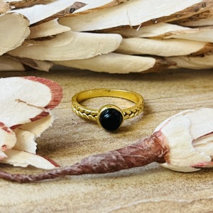 Unique Design Black Onyx <b>Ring</b> 18k Gold Plated Brass minimal <b>Dainty</b> <b>Ring</b> Wheat Texture Wholesale <b>Ring</b> For Women Thine Band <b>Ring</b> - Product Image 1