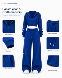 Ensemble de survêtement unisexe bleu à capuche, coupe courte, manches longues, couleur unie, coupe régulière, décontracté, respirant, pour l'été 2 en 1 - Product Image 4