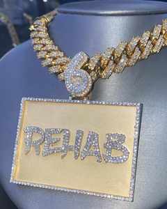 Luxury Iced Out Rehab Name Plate Pendant <b>VVS</b> Moissanite Gold Finish Cuban <b>Chain</b> Hip Hop Jewellery - Product Image 2