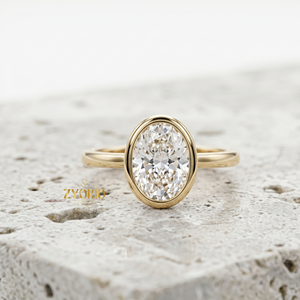 Anillo de Compromiso Solitario con Bisel Ovalado en Oro de 10K, Elegante Anillo de Novia Moderno - Product Image 1