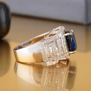Mens Sapphire Blue <b>CZ</b> <b>Ring</b> 14K Gold VVS-VS DEF Statement Band Prong-Set Cluster <b>Rings</b> Fine Jewelry for Graduation - Product Image 3