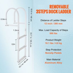 Scaletta a 3 Gradini in Lega di Alluminio per Pontone, Capacità di Carico 500 Libbre, Gradini Larghi 3.1 Piedi in Gomma Antiscivolo, Scaletta Rimovibile per Piscina - Product Image 6