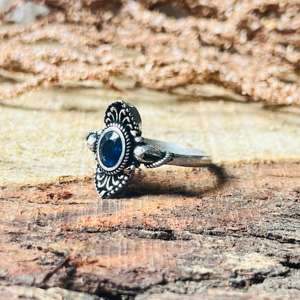 Anillo Floral Bohemio de Diseño Étnico con Gema, Anillo de Latón Oxidado Plateado Vintage para Mujer, Venta al por Mayor - Product Image 6