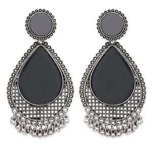 <b>Silver</b> Oxidised Teardrop <b>Drop</b> <b>Earrings</b> with Natural Stone and Pearl Accents - Product Image 2