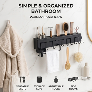 Premium 3-in-1 Bathroom Wall Organizer with Towel Holder and Toiletry <b>Storage</b> Rack - Product Image 6