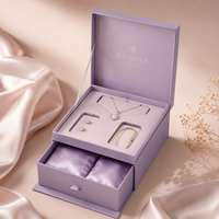 Boîte de rangement pour bijoux écologique haut de gamme réutilisable à double tiroir rigide avec doublure en éponge, finition mate, logo personnalisé UV