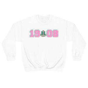 Sweat-shirt blanc à col rond avec imprimé graphique rose et vert 1908, manches longues, en molleton de coton, pull décontracté pour femme, haut d'hiver - Product Image 1