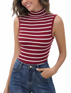 Best Quality Customized Logo Women's Sleeveless Turtleneck Tank <b>Top</b> Solid Design Breathable Casual Polyester/Cotton Material - Product Image 5