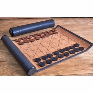Luxury Round Leather Roll Up Chess Set Retro Portable Storage <b>Pouch</b> Board Game Custom Travel Chess Set for Adults Roll Up Chess - Product Image 1