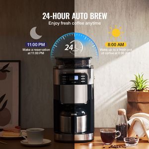 Macchina da Caffè 8 Tazze con Macinacaffè, 3 Livelli di Fortezza, Timer 24 Ore, Corpo in Vetro - per Hotel - Product Image 4