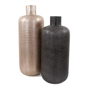 Juego de 2 Jarrones Altos de Metal de Lujo, Acabado Martillado en Dorado y Carbón, Jarrones Decorativos Modernos para Diseño de Interiores, Decoración de Vestíbulos de Hotel - Product Image 1