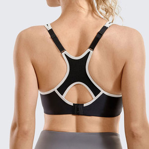 Women's High Support Sports Bra Black Gray Striped Workout <b>Running</b> Fitness Bra with Wide Straps and <b>Padded</b> Cups - Product Image 2