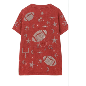 T-shirt personnalisé pour homme avec strass, coupe oversize, manches courtes, col rond, motif football tricoté, style décontracté, impression logo au dos - Product Image 4