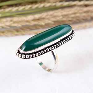 Green Onyx 925 Sterling <b>Silver</b> <b>Ring</b> Handmade Boho Style Beaded Border Bezel Setting <b>Statement</b> Jewelry for Party Occasions - Product Image 4