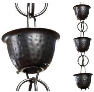 Cadena de Lluvia Moderna de Hierro Negro Martillado con Diseño de Copa Cónica para Canalización de Agua en Techos Exteriores Rústicos - Product Image 2