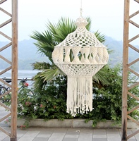 Lampe de lustre en coton macramé au design géométrique Couleur naturelle Haute qualité de style bohème Prise de câblage artisanale pour