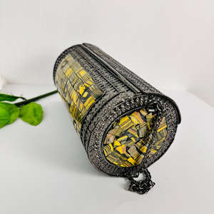 Antique <b>Yellow</b> Mosaic Aluminium Clutch Bag Modern Polished Sculpture Beaded Evening Party Customized Shape Gold-Plated Crafted - Product Image 2