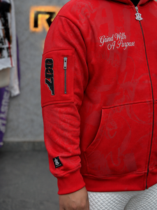 Men's <b>Red</b> Hooded Zip-Up ODM/OEM Wholesale Puls Size Men's <b>Hoodies</b> Full Zip up Custom Print logo <b>Hoodie</b> for Man and Women - Product Image 2