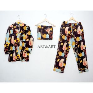 ชุดนอนผู้หญิงลายดอกไม้ 2 ชิ้น แขนยาว ติดกระดุม ผ้าฝ้ายออร์แกนิค 100% พร้อมถุงผ้าฝ้าย - Product Image 4