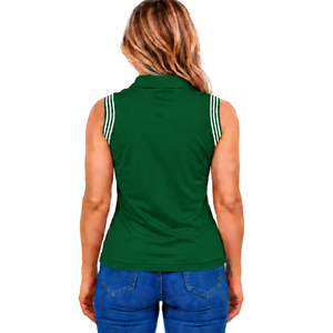 Polo sans manches vert foncé pour femme, coupe ajustée, col patchwork, pour l'équitation et l'entraînement, personnalisable, vente en gros - Product Image 2