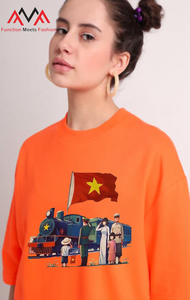 Camiseta de algodón 95% + 5% elastano, tejido twill, informal/estilo urbano/ropa de playa, naranja, estampado regular (estampado gráfico) - Product Image 2