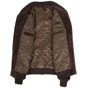 <b>Men's</b> Brown <b>Suede</b> Bomber <b>Jacket</b> Stand Collar Zipper Closure Casual Autumn Wear Regular Fit Solid Color - Product Image 4