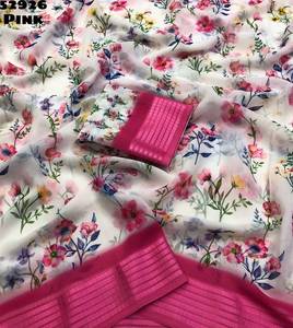Saree ผ้าชีฟองพิมพ์ดิจิตอลน้ำหนักเบาผ้าชีฟองที่มีขอบผ้าทอและ tussle บน pallu - Product Image 4