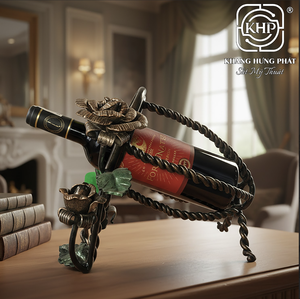 Estante para Vino de Hierro Forjado Retorcido Estilo Vintage, Decoración Floral Hecha a Mano, Soporte Individual para Botella, de Fabricante Vietnamita - Product Image 1