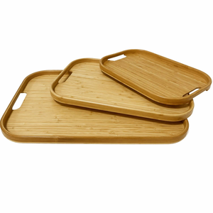 Classic Bamboo Serving Tray Metal Handle Eco-Friendly Polished Wood Plate for Coffee Tea Dessert <b>Breakfast</b> Parties-Laser Logo - Product Image 1