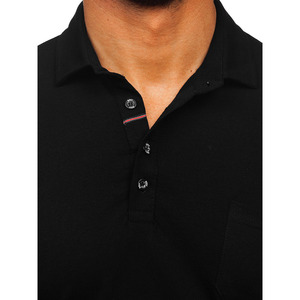 Men's Long Sleeve Solid Color Knitted <b>Polo</b> <b>Shirt</b> <b>With</b> <b>Pocket</b> Casual Regular Fit Black 2027 - Product Image 4