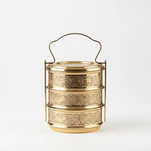 Lonchera de dos niveles con diseño de lunares, estilo vintage en verde y blanco, porta alimentos minimalista con puntos, disponible a precios de mayorista. - Product Image 4