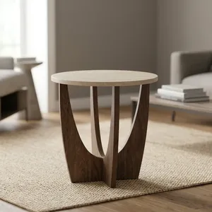 Modern <b>Round</b> Wooden <b>Side</b> <b>Table</b> With Cane Top Sculptural Base Handmade Accent End <b>Table</b> for Living Room Bedroom Decor - Product Image 4