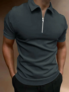 T-shirt zippé slim fit pour homme, à manches courtes, col montant, demi-zip, respirant, décontracté, pour le golf et les trajets quotidiens - Product Image 5