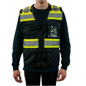 Construction Men's Hi-Viz Working Reflective Tape Vest Workwear Security High Visibility Zipper Vest <b>Jackets</b> For <b>Worker</b> - Product Image 5
