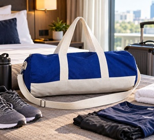 Canvas Duffel <b>Bag</b> Cylinder Barrel Gym Travel <b>Bag</b> with Zipper and Adjustable Shoulder Strap - Product Image 5