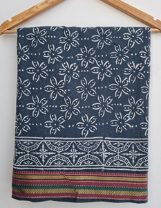 Hand Block Print With Zari Border Cotton Sarong Floral Beach Wrap Pareo Boho Lightweight <b>Cover</b> <b>Up</b> Indian Printed Summer Scarf - Product Image 3
