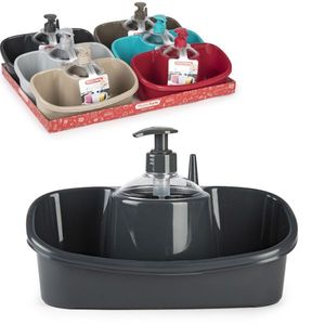 Dispenser di sapone liquido con pompa, lavabo in plastica nera per uso in cucina e bagno - Product Image 1